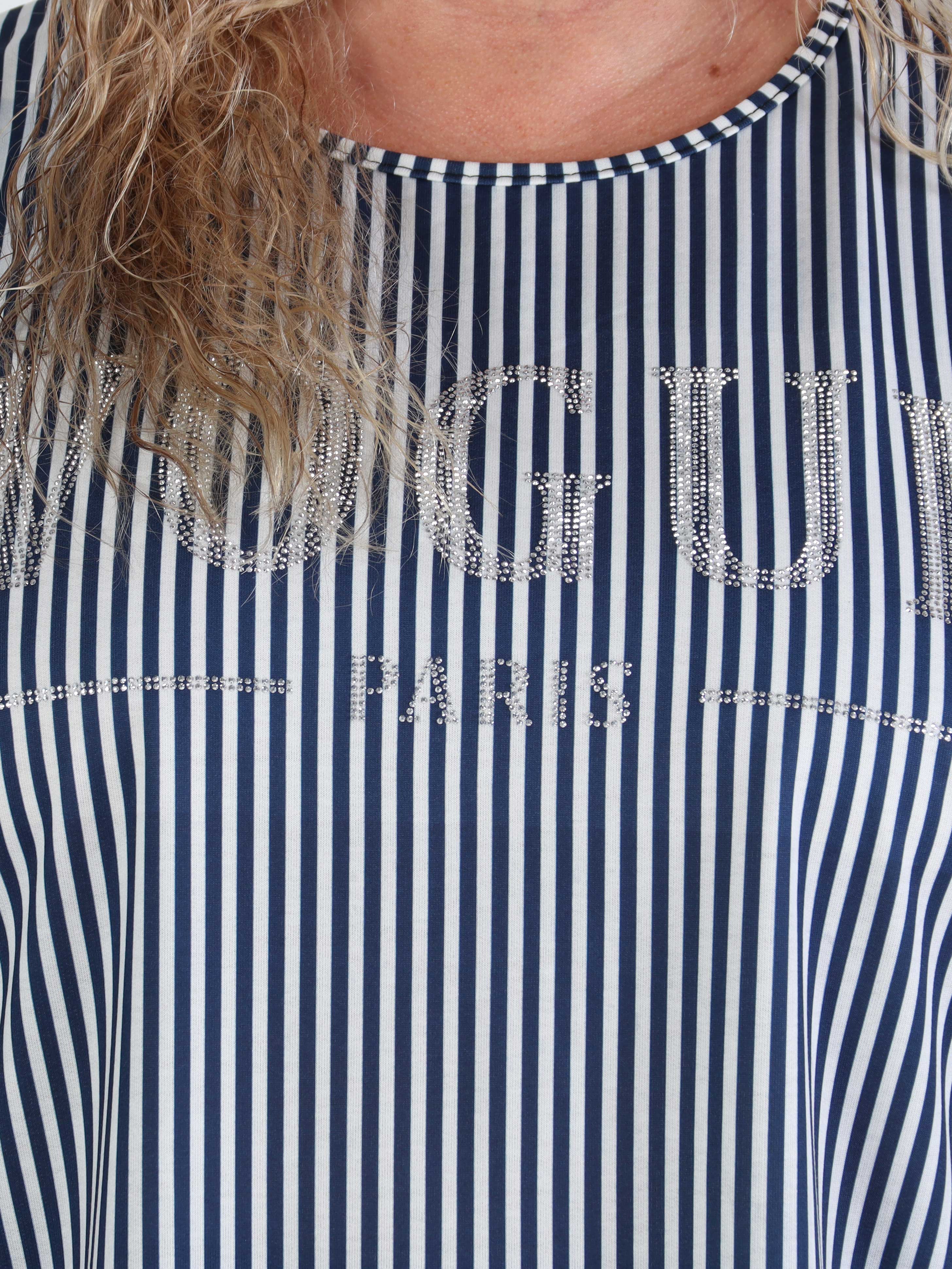 Mintu Stripe - Plus size t-shirt med vogue stående med glittrande similisten